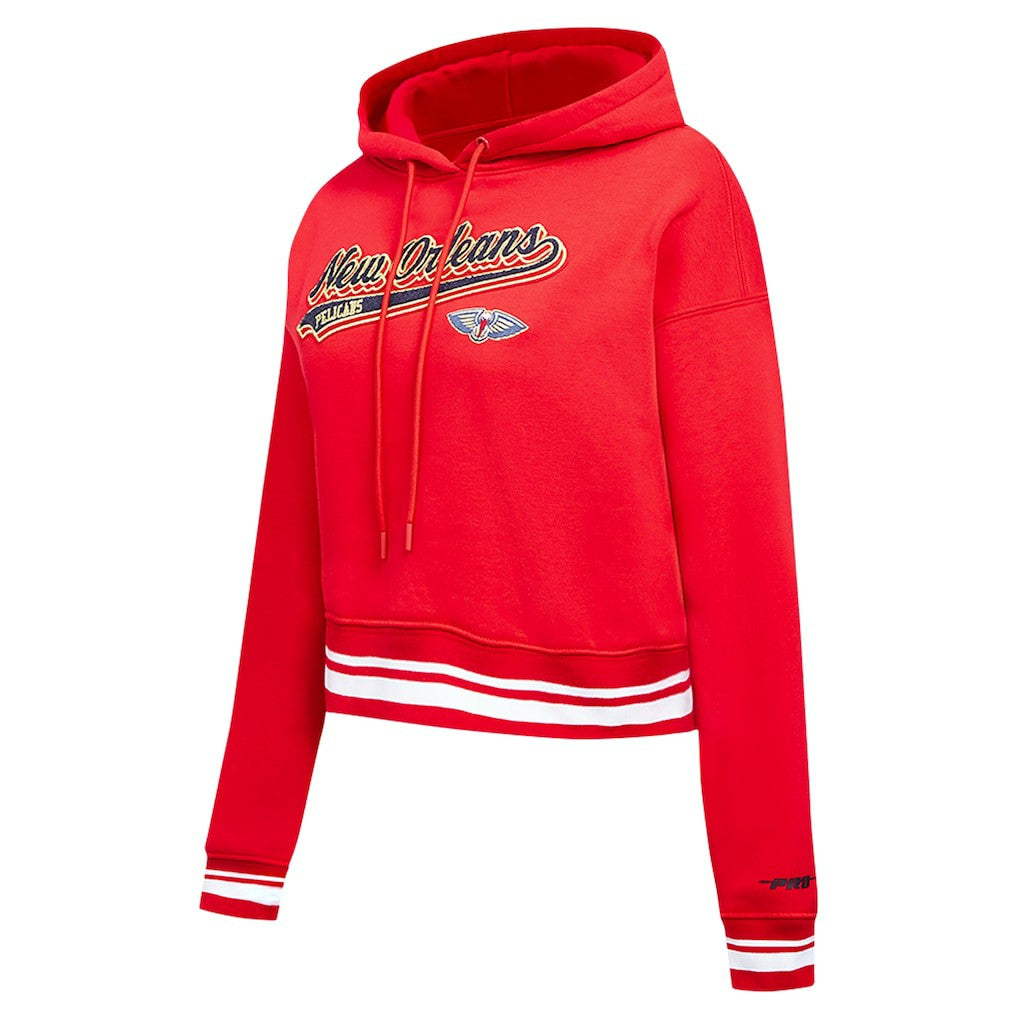 New Orleans Pelicans Pro Standard Women's Script Tail Cropped Pullover Hoodie New