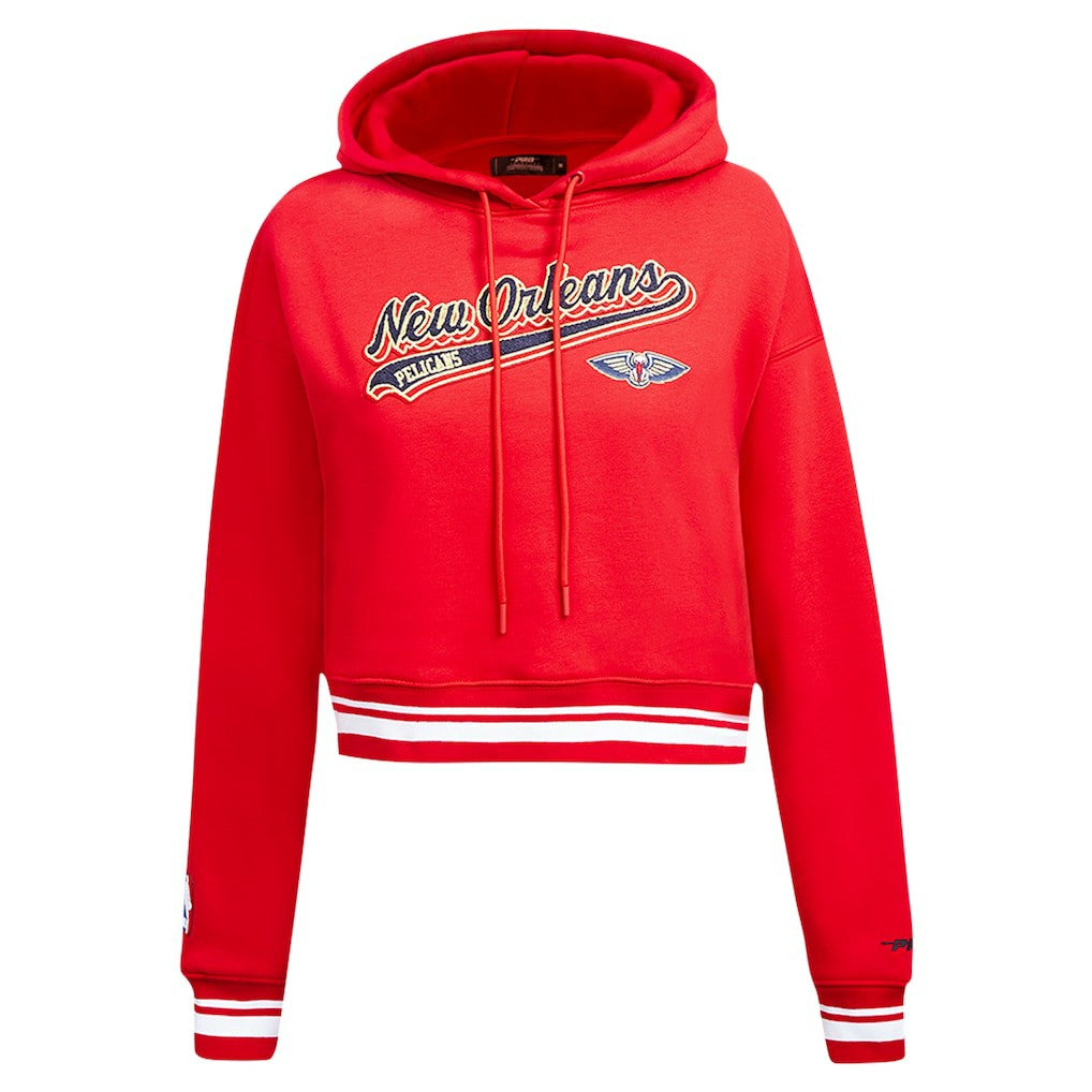 New Orleans Pelicans Pro Standard Women's Script Tail Cropped Pullover Hoodie New