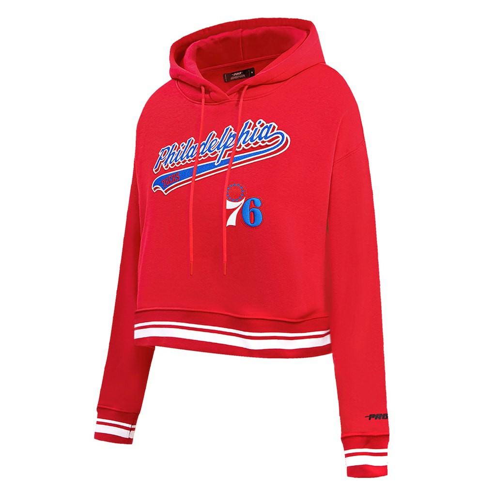 Philadelphia 76ers Pro Standard Women's Script Tail Cropped Pullover Hoodie Online