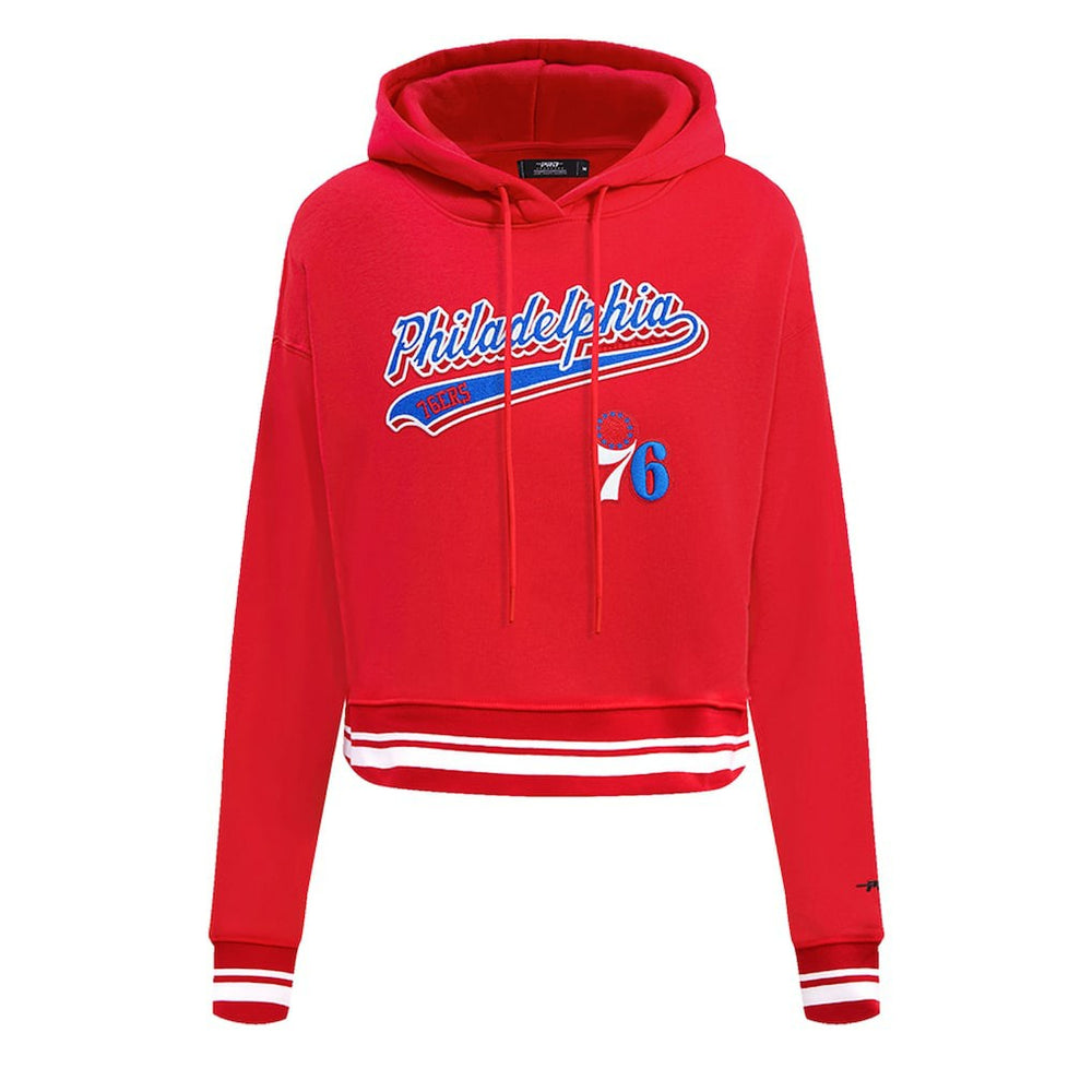 Philadelphia 76ers Pro Standard Women's Script Tail Cropped Pullover Hoodie Online