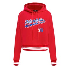 Philadelphia 76ers Pro Standard Women's Script Tail Cropped Pullover Hoodie Online