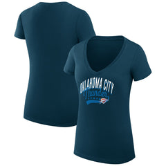 Oklahoma City Thunder G-III 4Her by Carl Banks Women's Super-Slim Fit Lightweight Filigree Logo V-Neck T-Shirt New