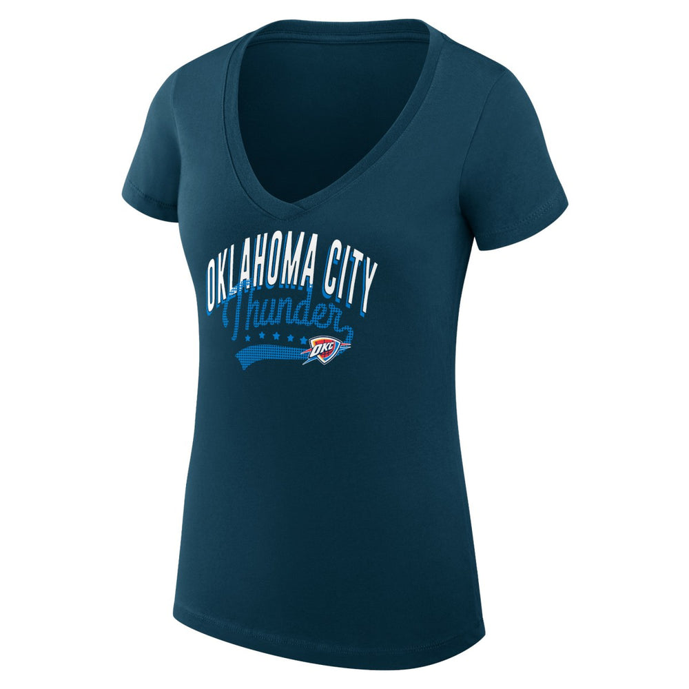 Oklahoma City Thunder G-III 4Her by Carl Banks Women's Super-Slim Fit Lightweight Filigree Logo V-Neck T-Shirt New