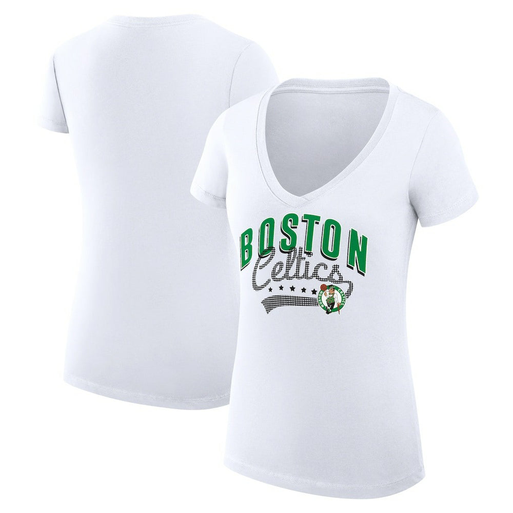 Boston Celtics G-III 4Her by Carl Banks Women's Super-Slim Fit Lightweight Filigree Logo V-Neck T-Shirt On Sale