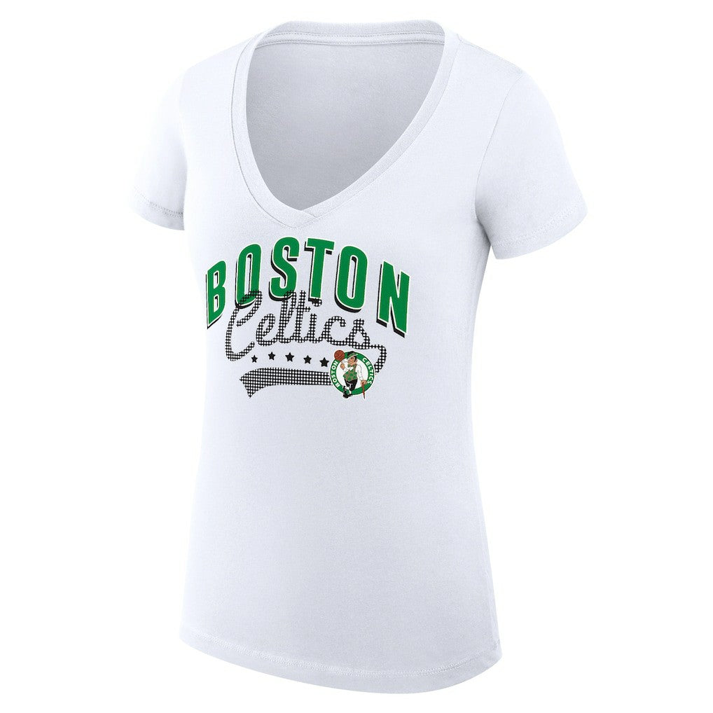 Boston Celtics G-III 4Her by Carl Banks Women's Super-Slim Fit Lightweight Filigree Logo V-Neck T-Shirt On Sale