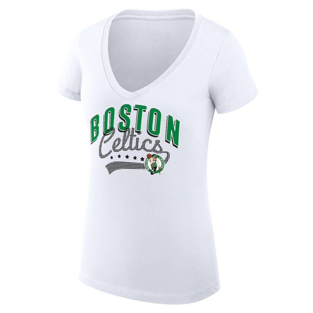 Boston Celtics G-III 4Her by Carl Banks Women's Super-Slim Fit Lightweight Filigree Logo V-Neck T-Shirt On Sale