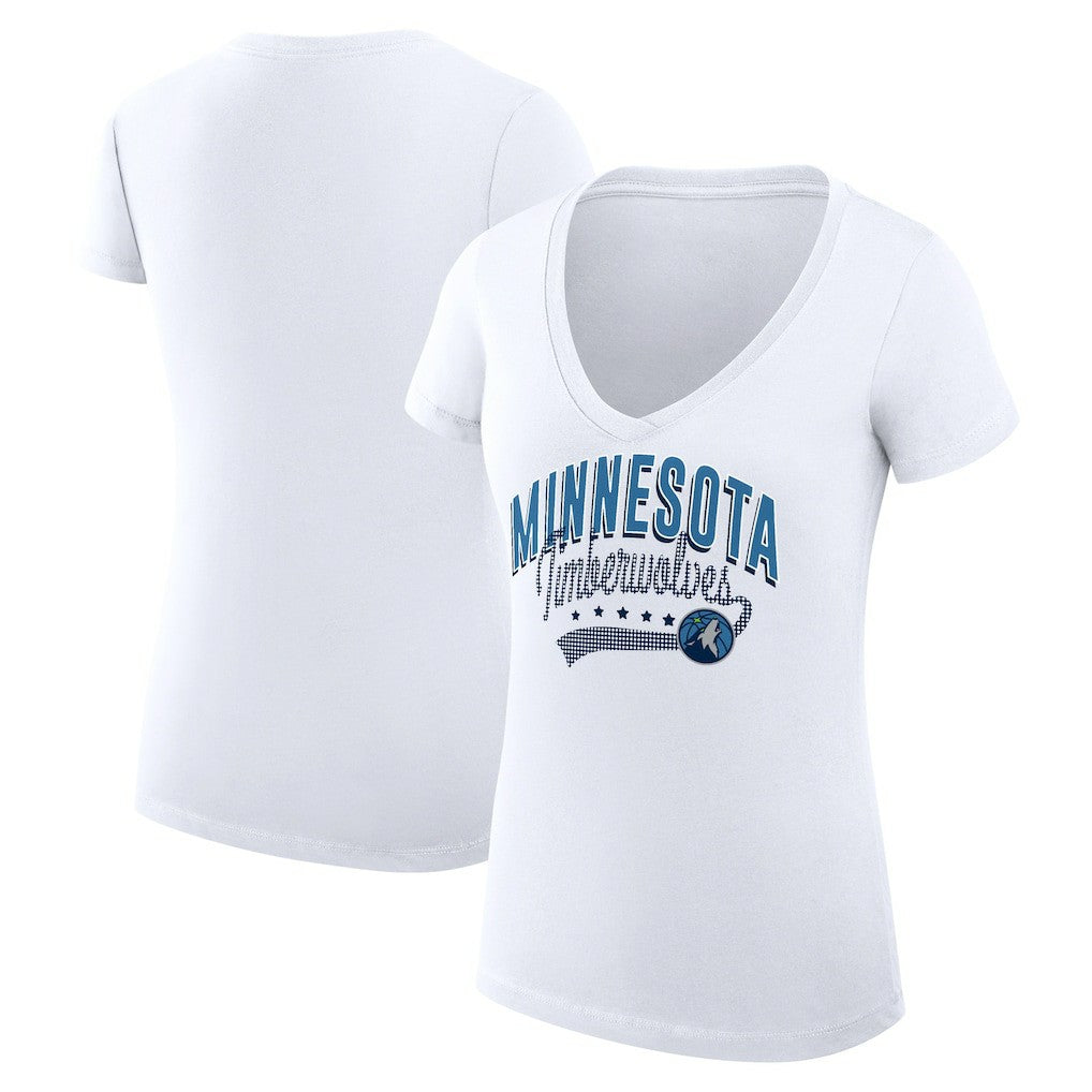 Minnesota Timberwolves G-III 4Her by Carl Banks Women's Super-Slim Fit Lightweight Filigree Logo V-Neck T-Shirt - White cheap Online