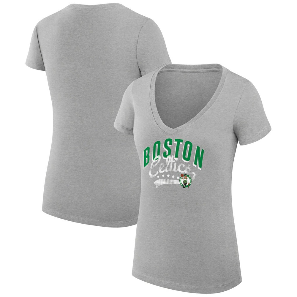 Boston Celtics G-III 4Her by Carl Banks Women's Super-Slim Fit Lightweight Filigree Logo V-Neck T-Shirt On Sale