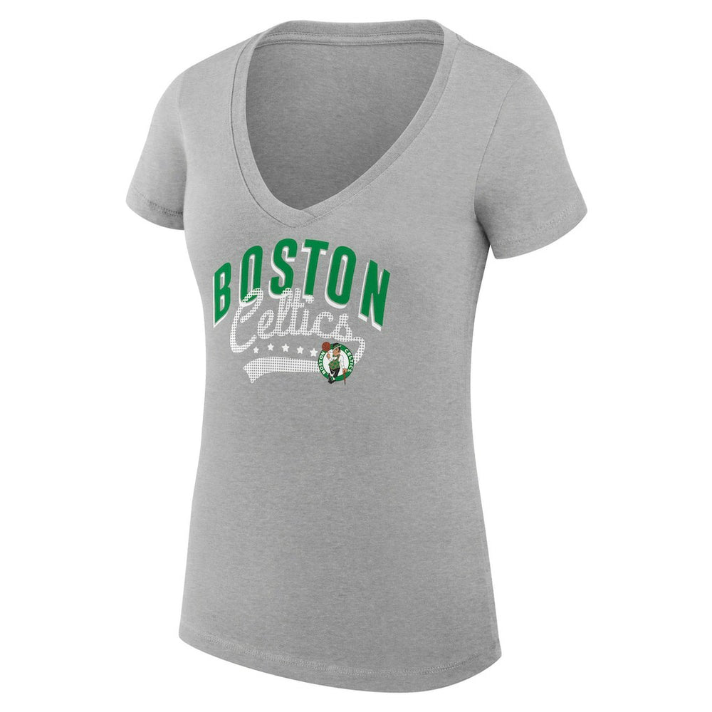 Boston Celtics G-III 4Her by Carl Banks Women's Super-Slim Fit Lightweight Filigree Logo V-Neck T-Shirt On Sale