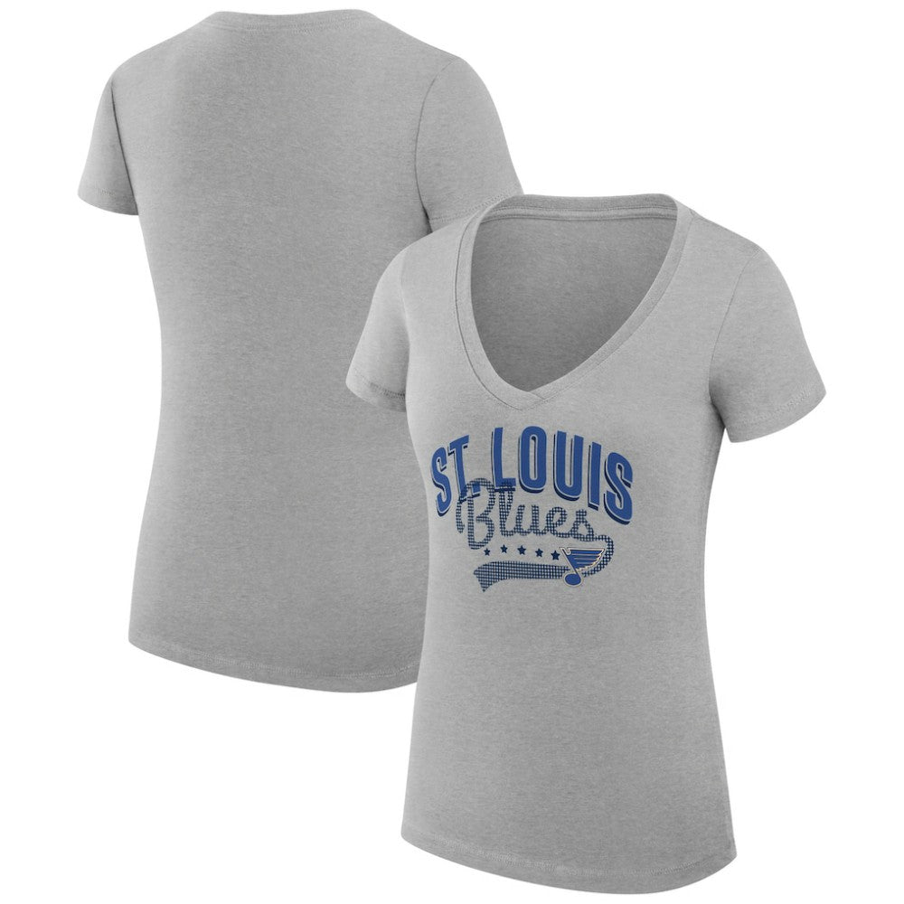 St. Louis Blues G-III 4Her by Carl Banks Women's Super-Slim Fit Lightweight Filigree Logo V-Neck T-Shirt – Gray Online