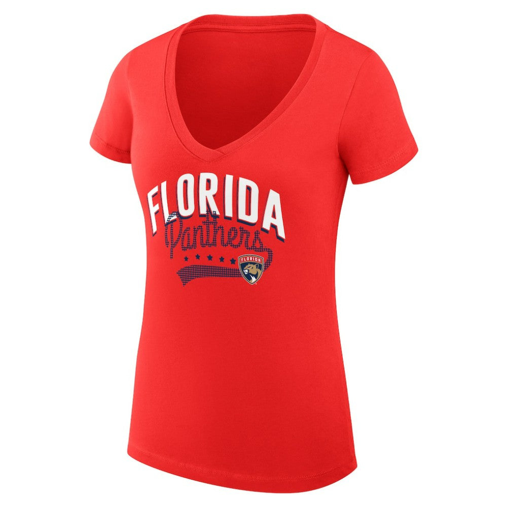 Florida Panthers G-III 4Her by Carl Banks Women's Super-Slim Fit Lightweight Filigree Logo V-Neck T-Shirt – Red On Sale