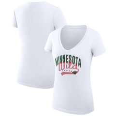 Minnesota Wild G-III 4Her by Carl Banks Women's Super-Slim Fit Lightweight Filigree Logo V-Neck T-Shirt – White For Sale