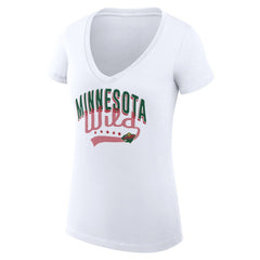 Minnesota Wild G-III 4Her by Carl Banks Women's Super-Slim Fit Lightweight Filigree Logo V-Neck T-Shirt – White For Sale