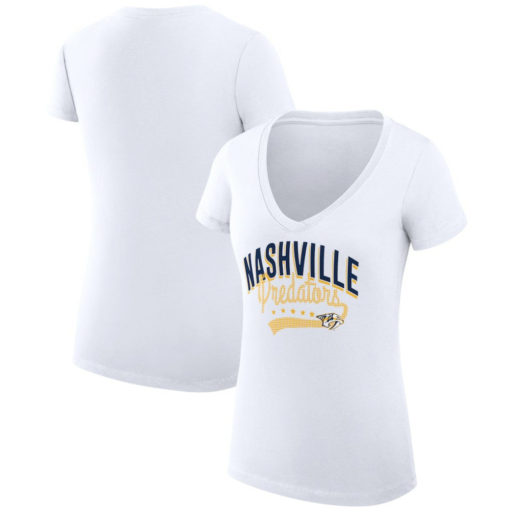 Nashville Predators G-III 4Her by Carl Banks Women's Super-Slim Fit Lightweight Filigree Logo V-Neck T-Shirt – White On Sale