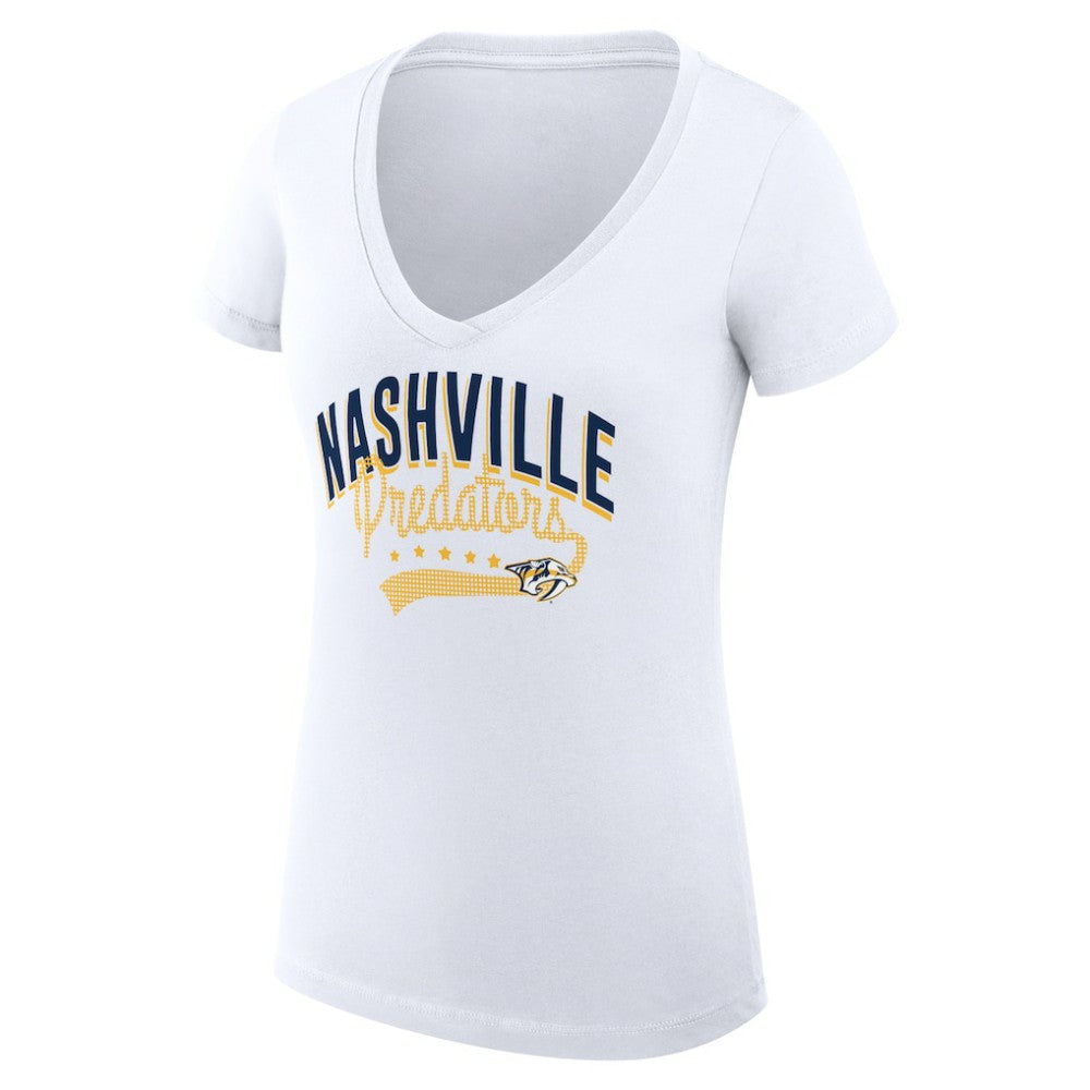 Nashville Predators G-III 4Her by Carl Banks Women's Super-Slim Fit Lightweight Filigree Logo V-Neck T-Shirt – White On Sale