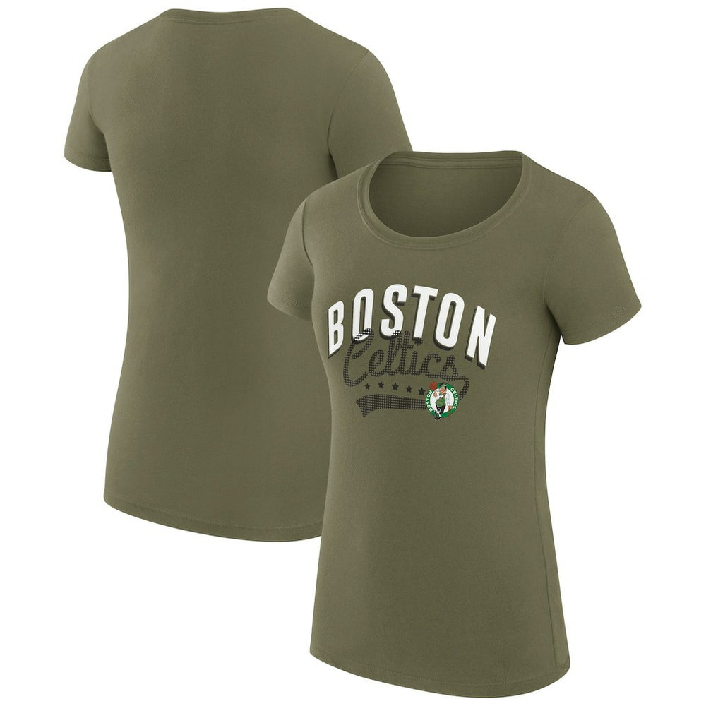 Boston Celtics G-III 4Her by Carl Banks Women's Super-Slim Fit Lightweight Filigree Logo T-Shirt - Olive outlet On Sale