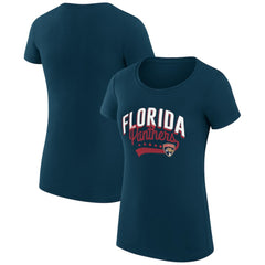 Florida Panthers G-III 4Her by Carl Banks Women's Super-Slim Fit Lightweight Filigree Logo T-Shirt – Navy For Sale