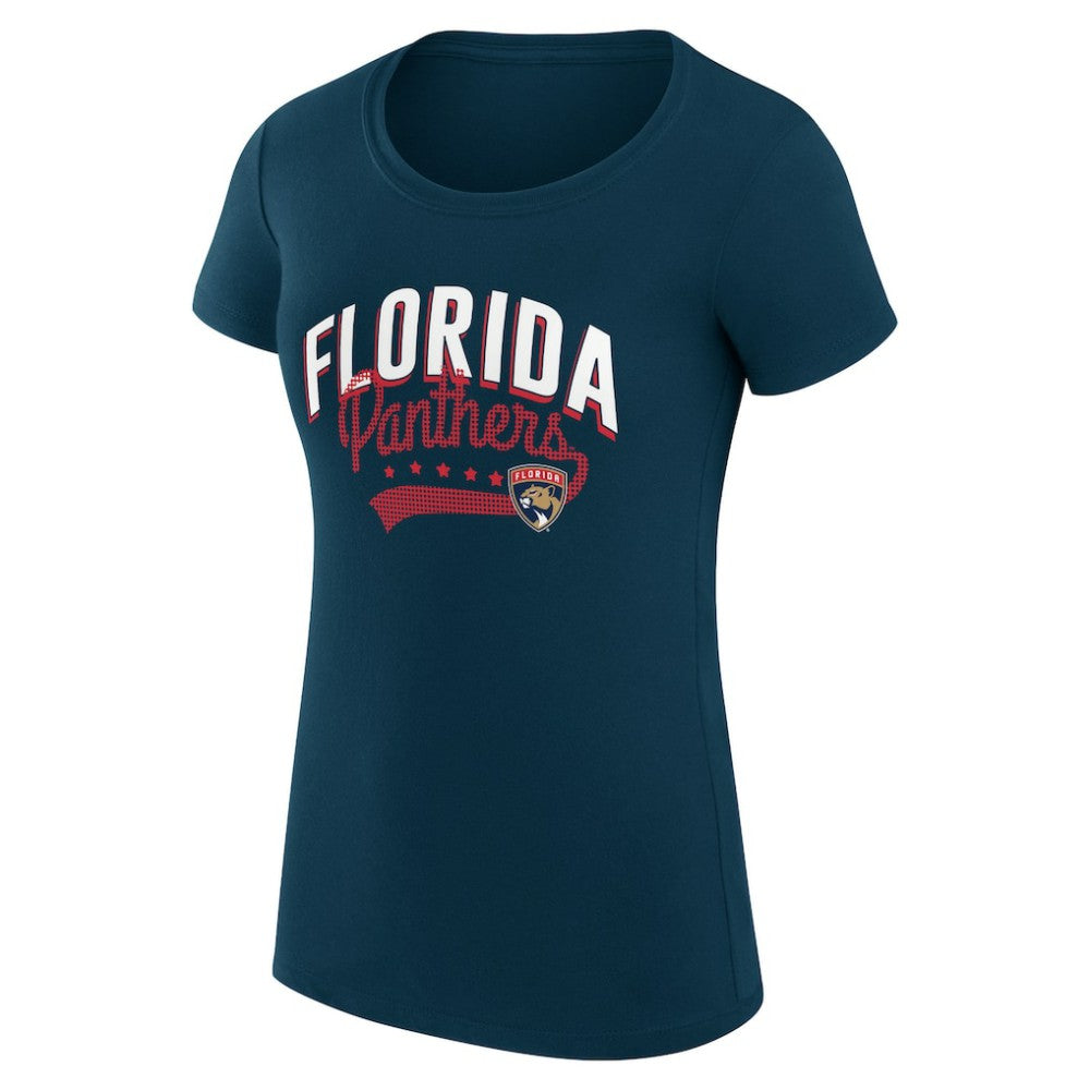Florida Panthers G-III 4Her by Carl Banks Women's Super-Slim Fit Lightweight Filigree Logo T-Shirt – Navy For Sale