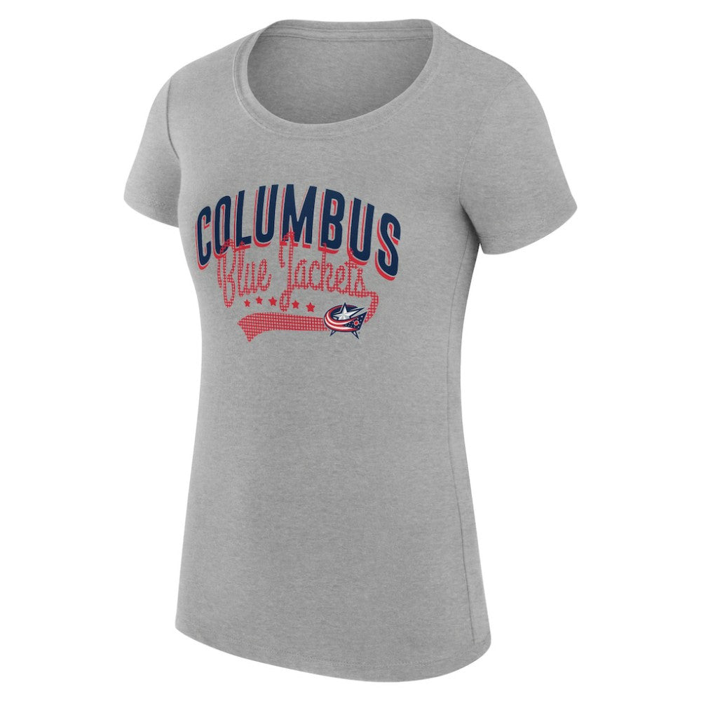 Columbus Blue Jackets G-III 4Her by Carl Banks Women's Super-Slim Fit Lightweight Filigree Logo T-Shirt – Gray Sale