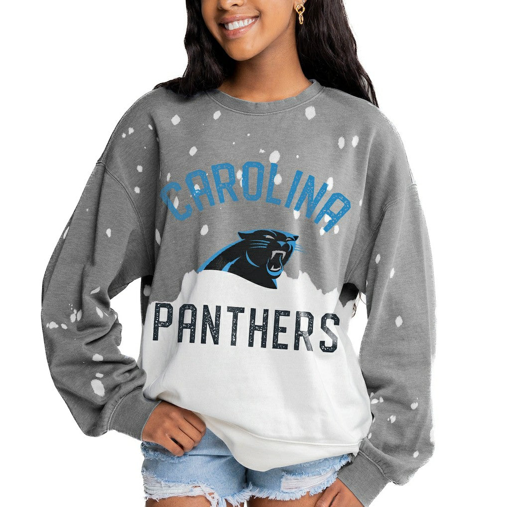 Carolina Panthers  Gameday Couture Women's Oversized Coin Toss Faded French Terry Tri-Blend Pullover Sweatshirt