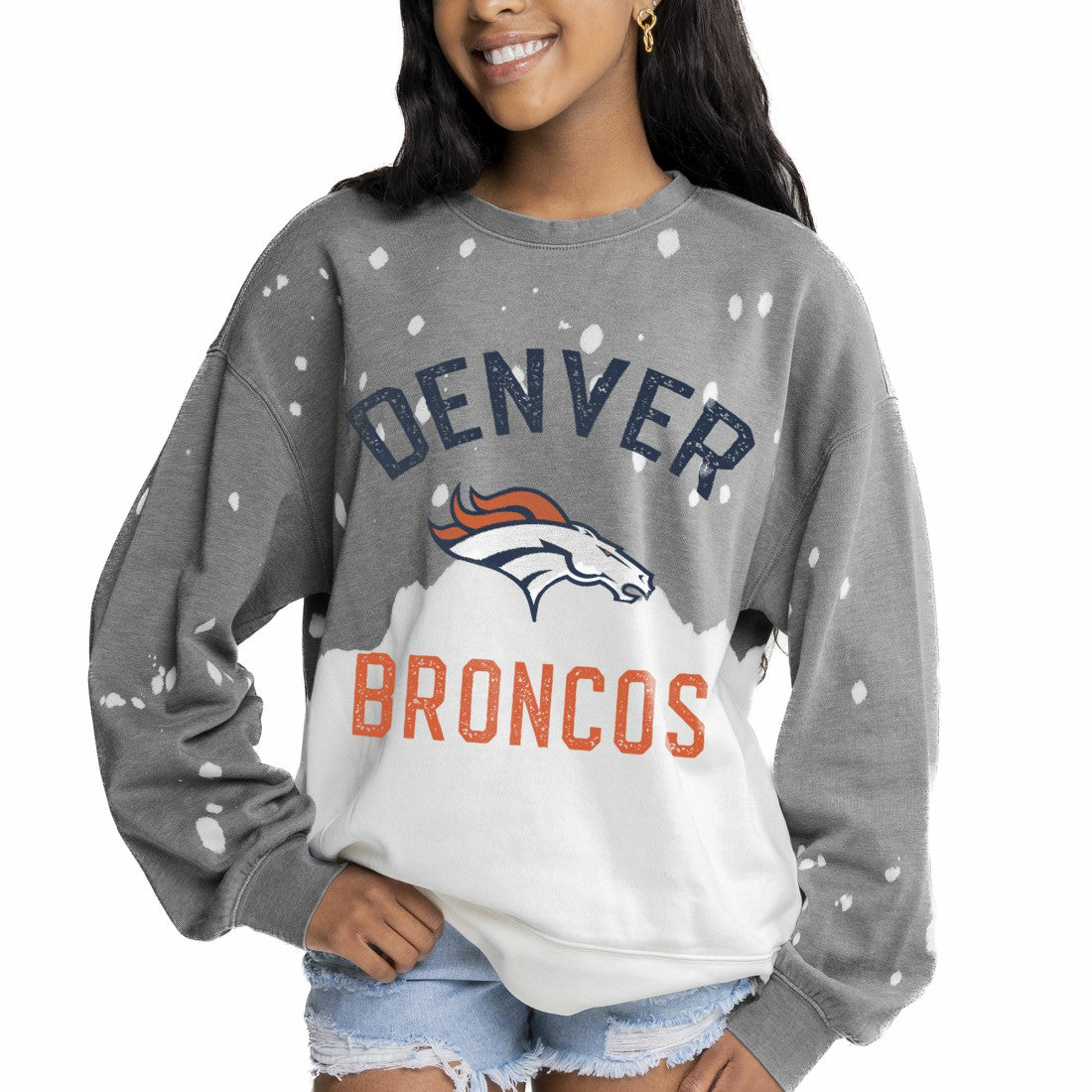 Denver Broncos  Gameday Couture Women's Oversized Coin Toss Faded French Terry Tri-Blend Pullover Sweatshirt