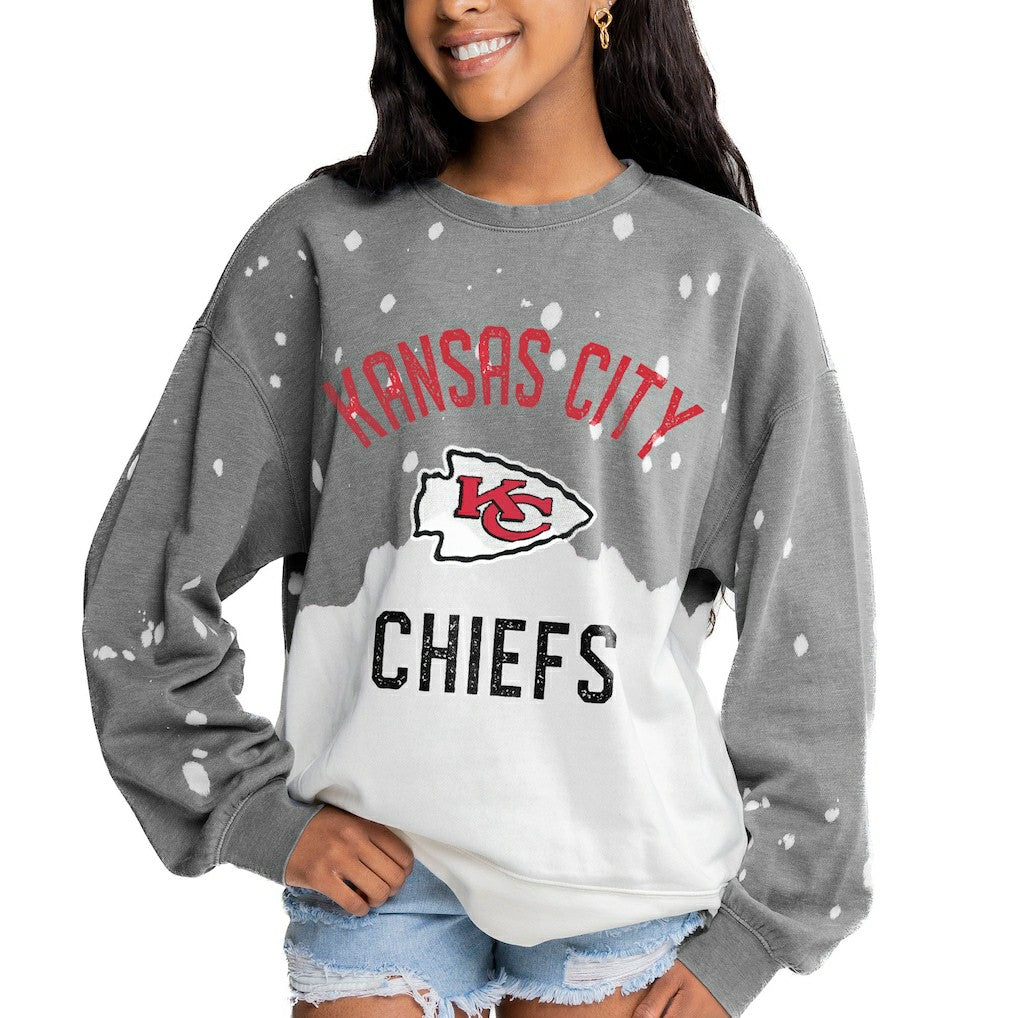 Kansas City Chiefs  Gameday Couture Women's Oversized Coin Toss Faded French Terry Tri-Blend Pullover Sweatshirt