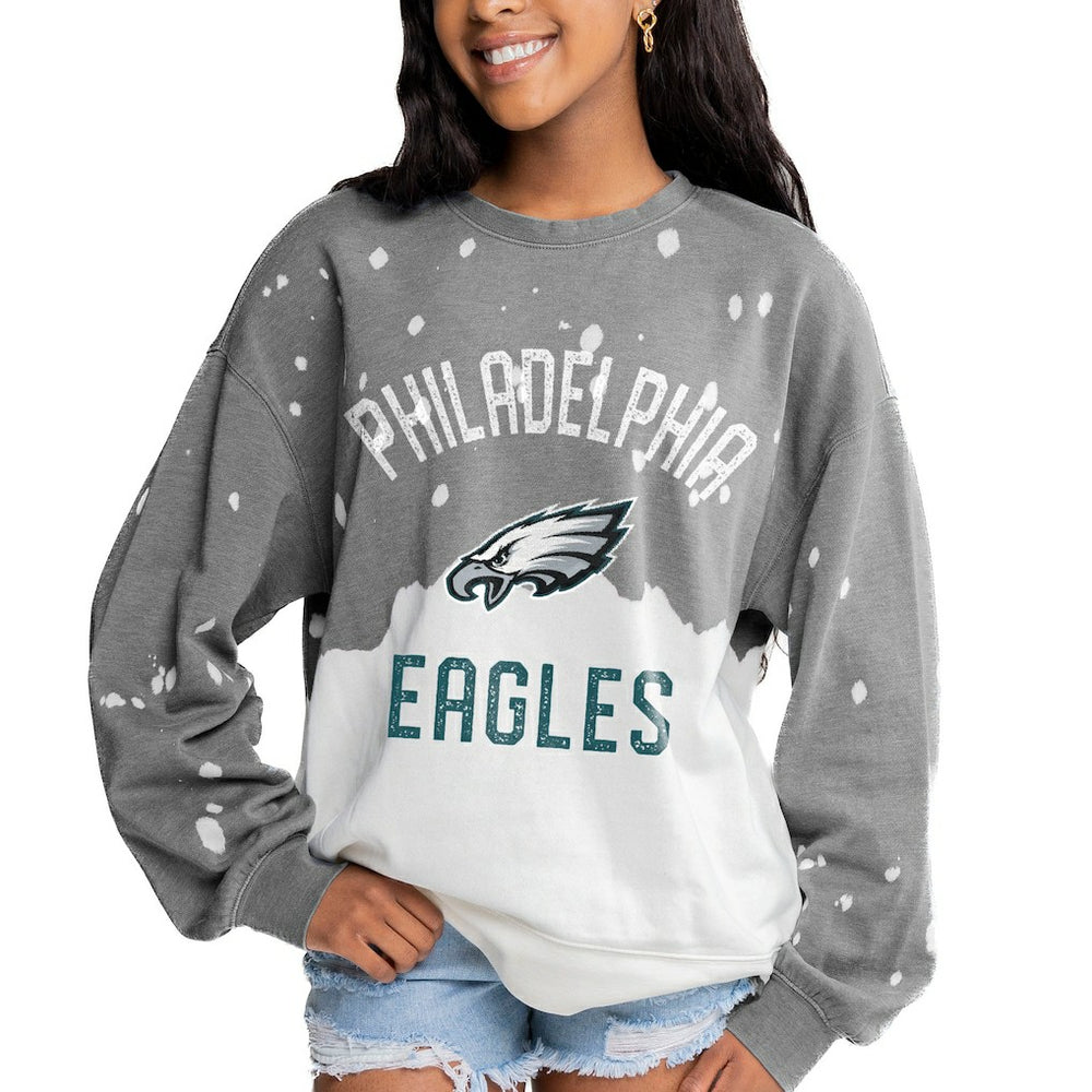 Philadelphia Eagles  Gameday Couture Women's Oversized Coin Toss Faded French Terry Tri-Blend Pullover Sweatshirt