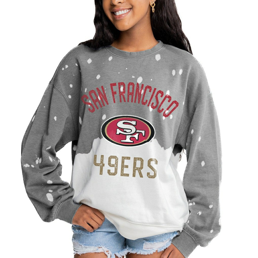 San Francisco 49ers  Gameday Couture Women's Oversized Coin Toss Faded French Terry Tri-Blend Pullover Sweatshirt