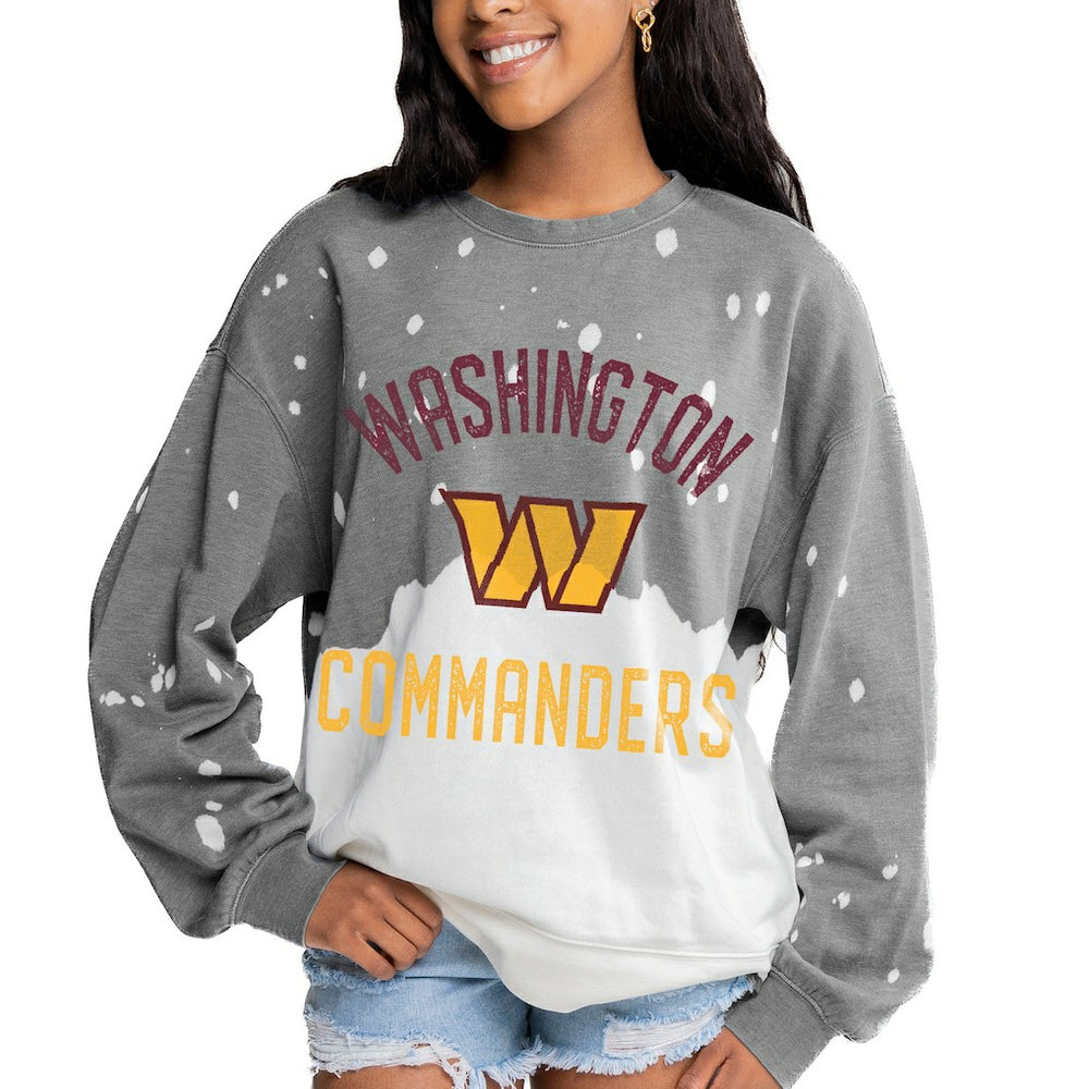 Washington Commanders  Gameday Couture Women's Oversized Coin Toss Faded French Terry Tri-Blend Pullover Sweatshirt
