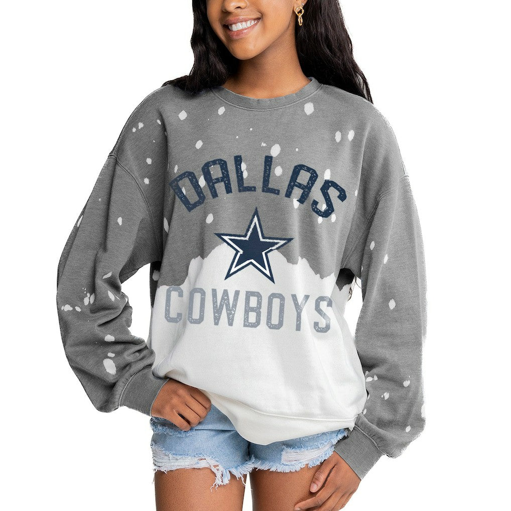 Dallas Cowboys  Gameday Couture Women's Oversized Coin Toss Faded French Terry Tri-Blend Pullover Sweatshirt