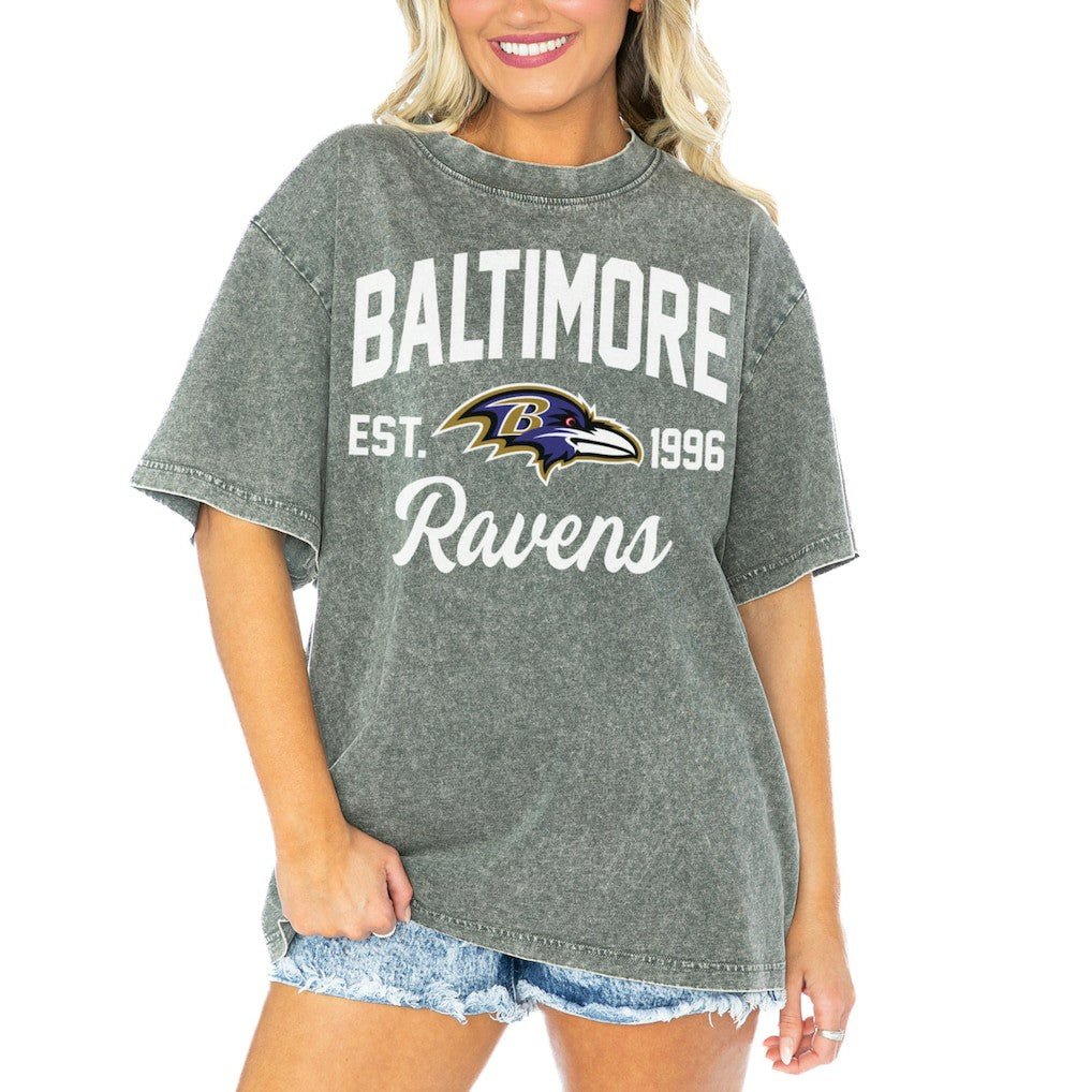 Baltimore Ravens  Gameday Couture Women's Tackle Titan Boyfriend Washed T-Shirt