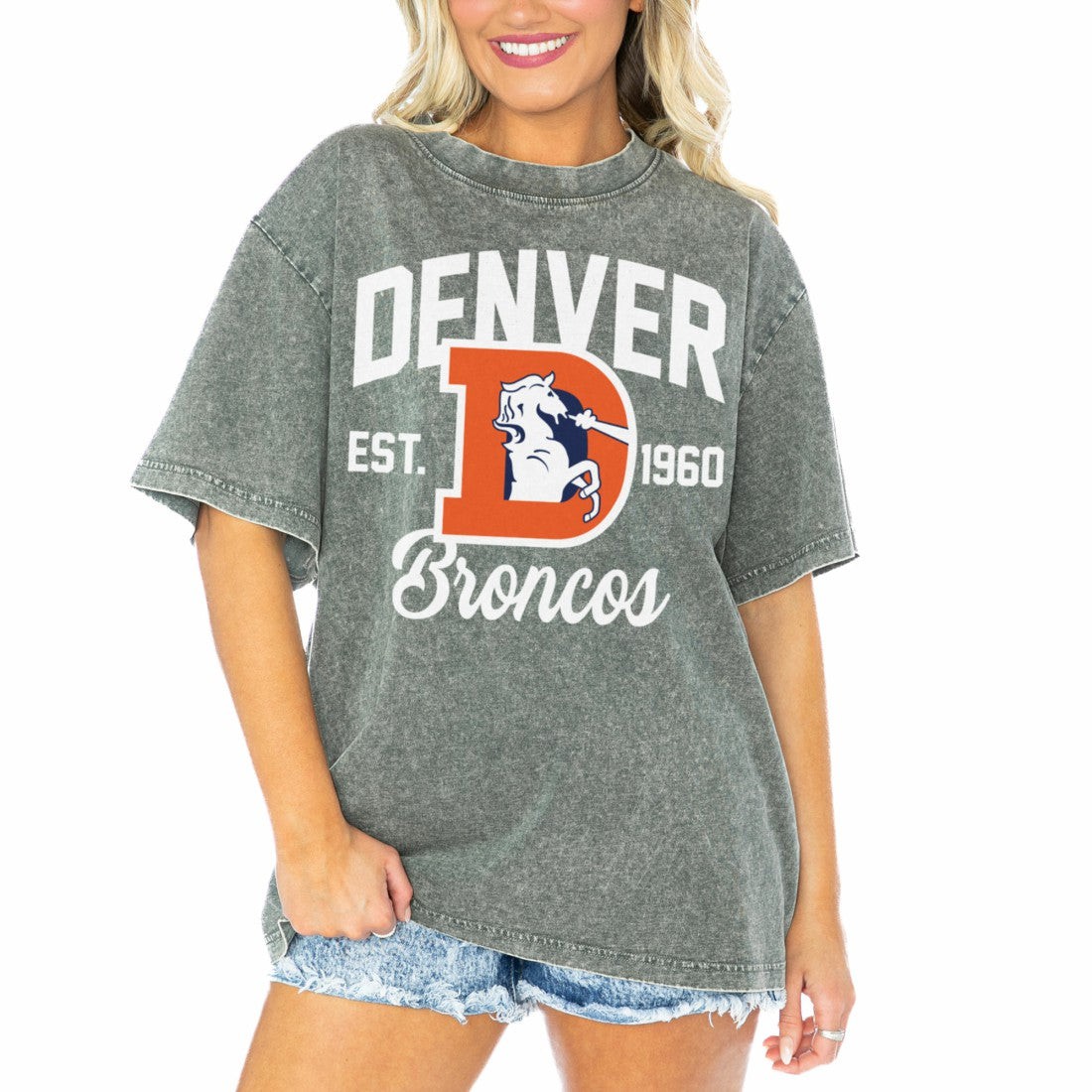 Denver Broncos  Gameday Couture Women's Tackle Titan Boyfriend Washed T-Shirt