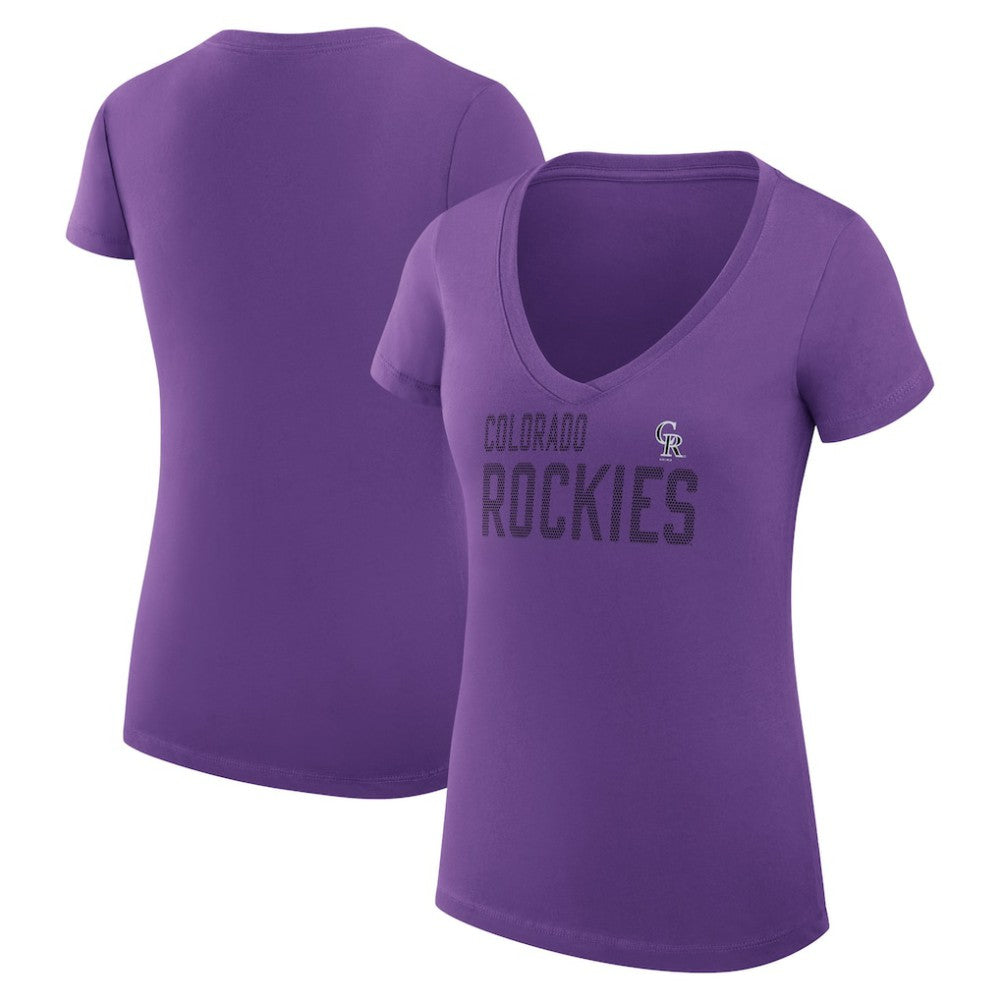 Colorado Rockies G-III 4Her by Carl Banks Women's Super-Slim Fit Lightweight Dot Print V-Neck T-Shirt | MLB Shop