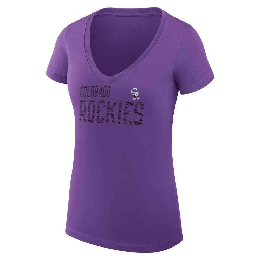 Colorado Rockies G-III 4Her by Carl Banks Women's Super-Slim Fit Lightweight Dot Print V-Neck T-Shirt | MLB Shop