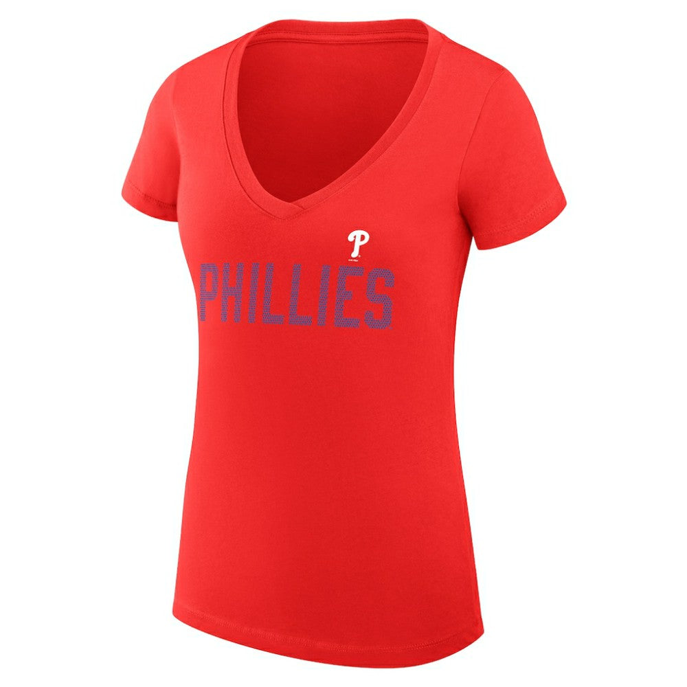 Philadelphia Phillies G-III 4Her by Carl Banks Women's Super-Slim Fit Lightweight Dot Print V-Neck T-Shirt | MLB New