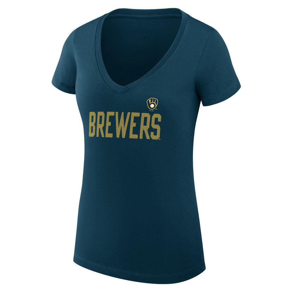 Milwaukee Brewers G-III 4Her by Carl Banks Women's Super-Slim Fit Lightweight Dot Print V-Neck T-Shirt | MLB Discount