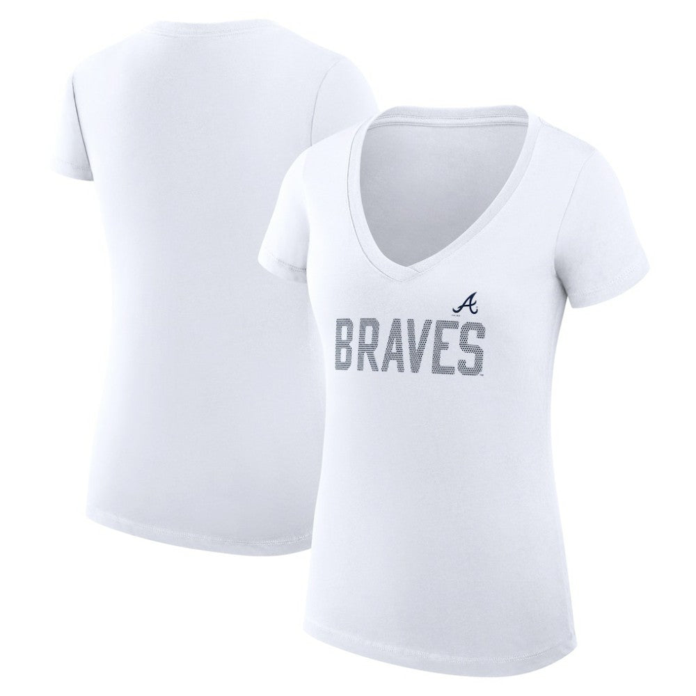 Atlanta Braves G-III 4Her by Carl Banks Women's Super-Slim Fit Lightweight Dot Print V-Neck T-Shirt | MLB New
