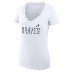 Atlanta Braves G-III 4Her by Carl Banks Women's Super-Slim Fit Lightweight Dot Print V-Neck T-Shirt | MLB New