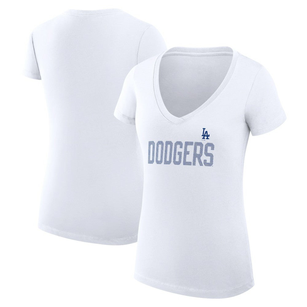 Los Angeles Dodgers G-III 4Her by Carl Banks Women's Super-Slim Fit Lightweight Dot Print V-Neck T-Shirt | MLB Shop