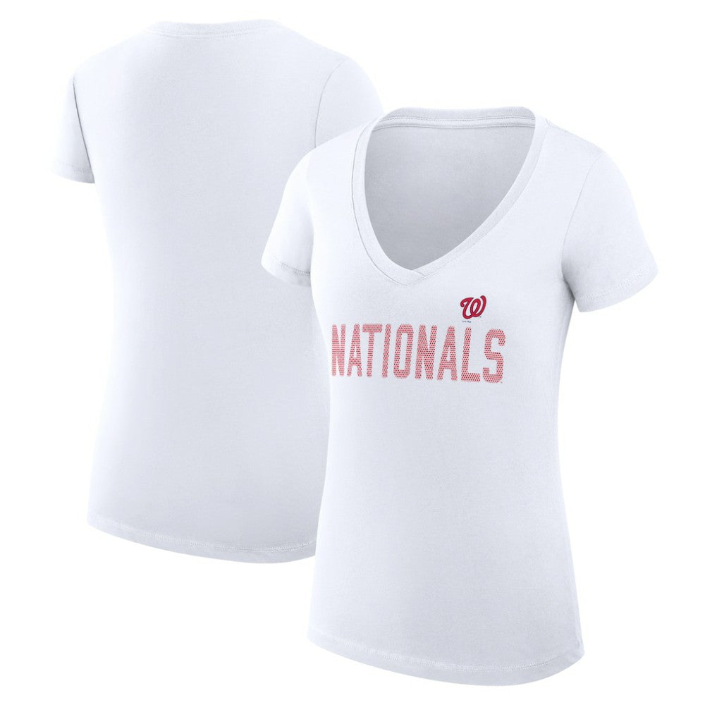 Washington Nationals G-III 4Her by Carl Banks Women's Super-Slim Fit Lightweight Dot Print V-Neck T-Shirt | MLB Shop
