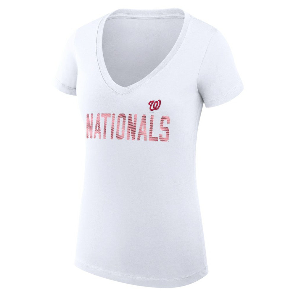 Washington Nationals G-III 4Her by Carl Banks Women's Super-Slim Fit Lightweight Dot Print V-Neck T-Shirt | MLB Shop
