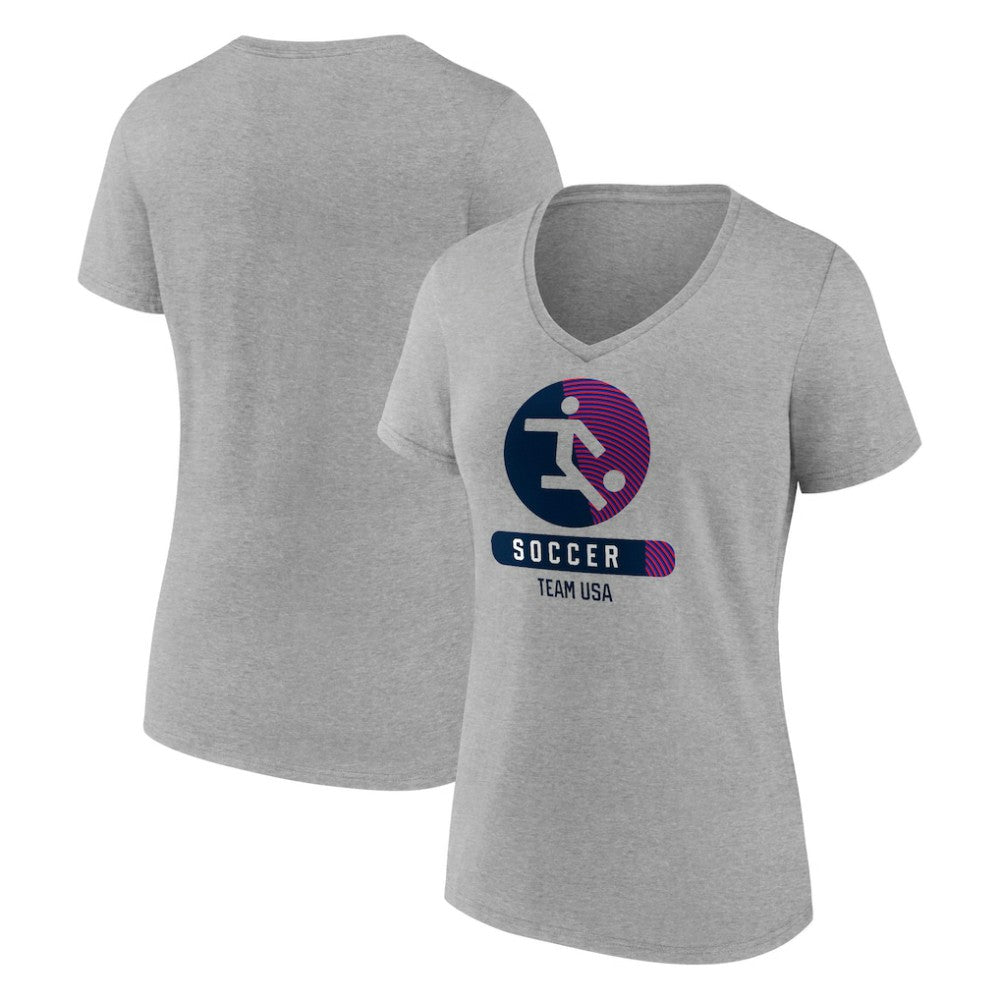 US Soccer Women's Radiating Victory V-Neck T-Shirt Heather Gray
