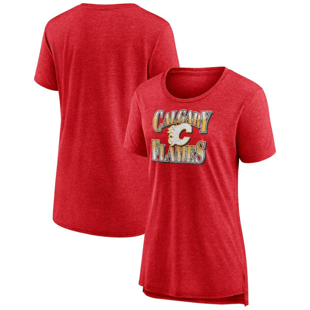 Calgary Flames Women's Crash the Net Tri-Blend T-Shirt For Sale