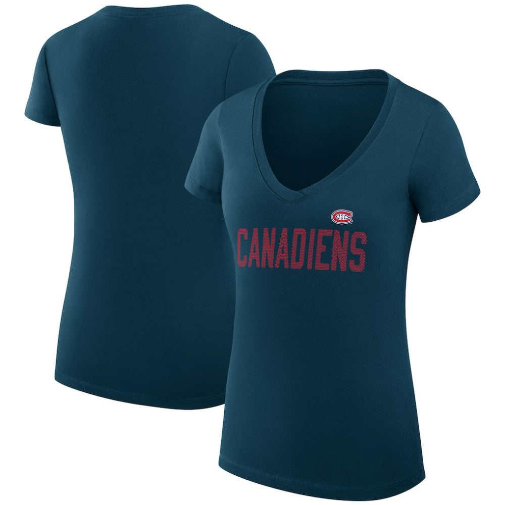 Montreal Canadiens G-III 4Her by Carl Banks Women's Super-Slim Fit Lightweight Dot Print Team V-Neck T-Shirt For Sale