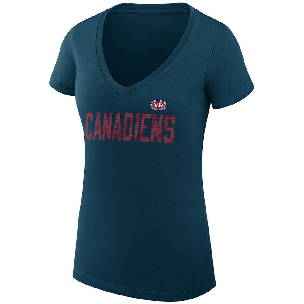 Montreal Canadiens G-III 4Her by Carl Banks Women's Super-Slim Fit Lightweight Dot Print Team V-Neck T-Shirt For Sale