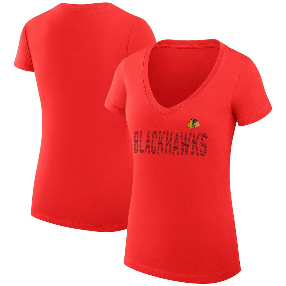 Chicago Blackhawks G-III 4Her by Carl Banks Women's Super-Slim Fit Lightweight Dot Print Team V-Neck T-Shirt Outlet