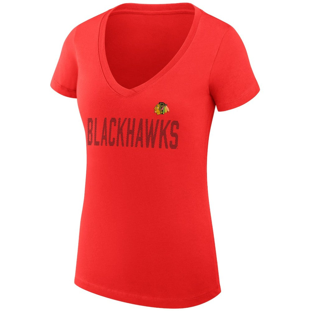 Chicago Blackhawks G-III 4Her by Carl Banks Women's Super-Slim Fit Lightweight Dot Print Team V-Neck T-Shirt Outlet