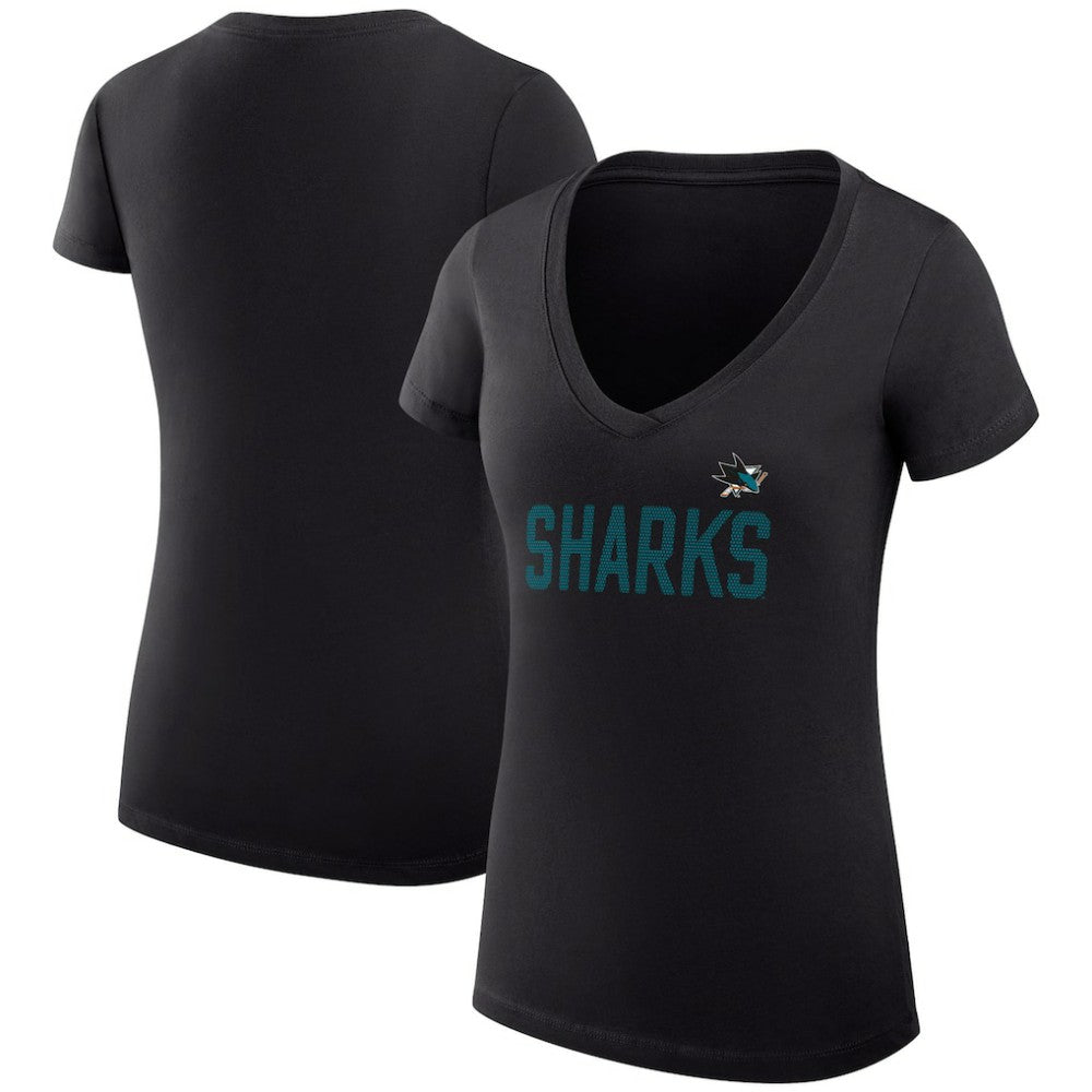San Jose Sharks G-III 4Her by Carl Banks Women's Super-Slim Fit Lightweight Dot Print Team V-Neck T-Shirt Sale