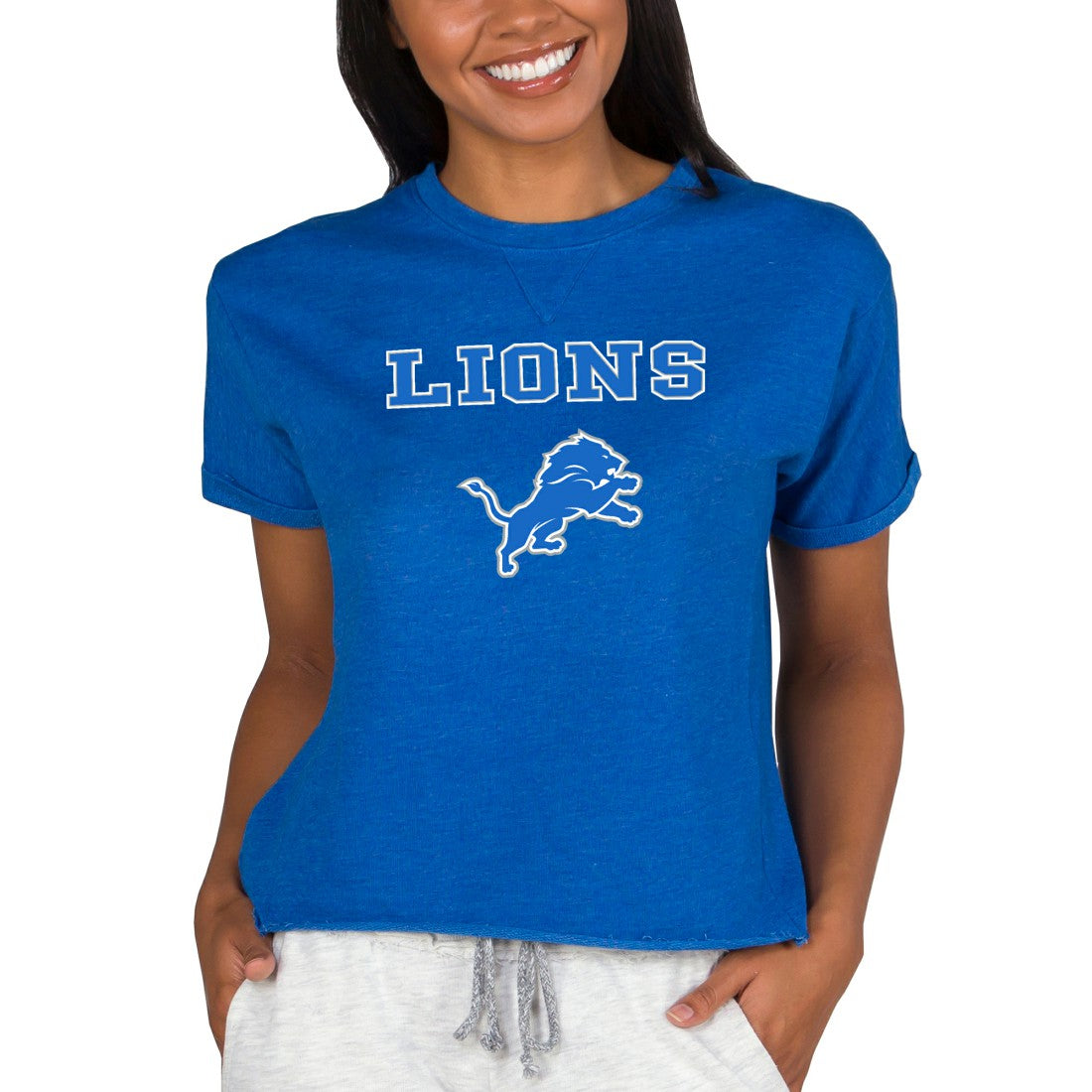Detroit Lions  Concepts Sport Women's Tri-Blend Mainstream Terry Short Sleeve Sweatshirt Top