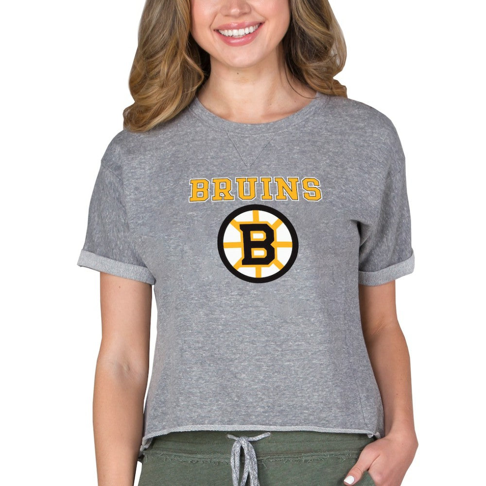 Boston Bruins Concepts Sport Women's Tri-Blend Mainstream Terry Short Sleeve Sweatshirt Top On Sale